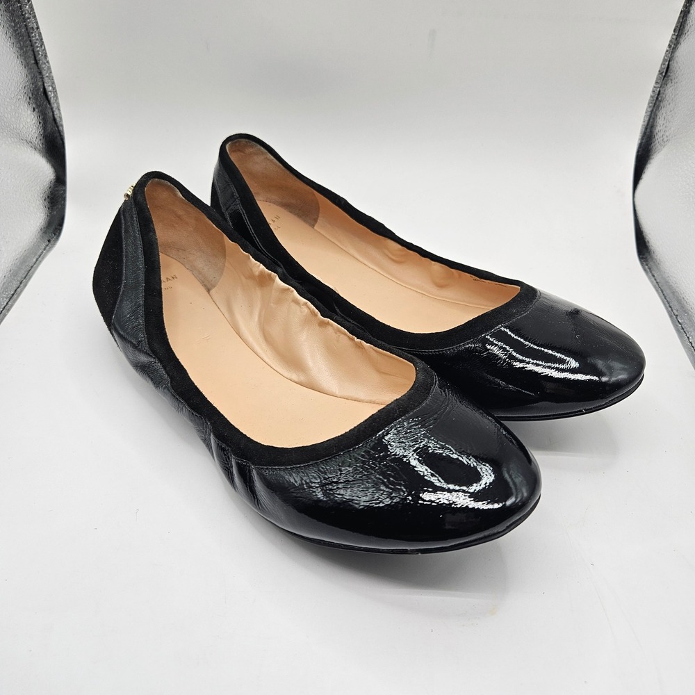 Cole Haan Grand OS Black Patent Leather Suede Ballet Flats Shoes Womens 9.5